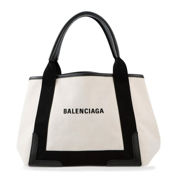 BALENCIAGA Navy Kabas Size S Canvas/Leather Natural/Black - Picture 2 of 16